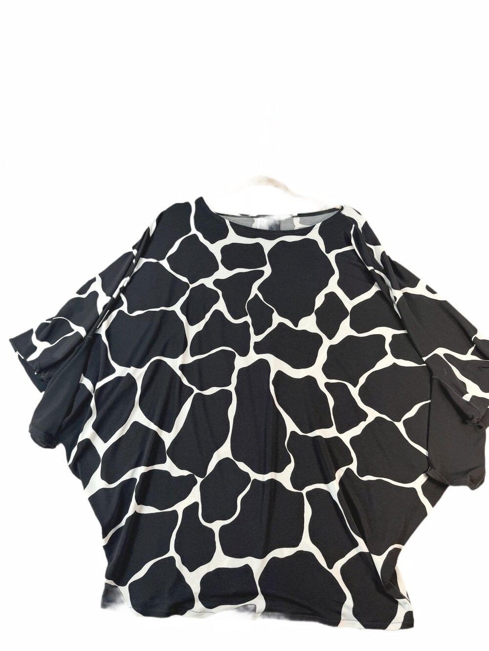 Eva Varro Batwing Tunic Top Womens Black White Geometric 3/4 Sleeve Size M